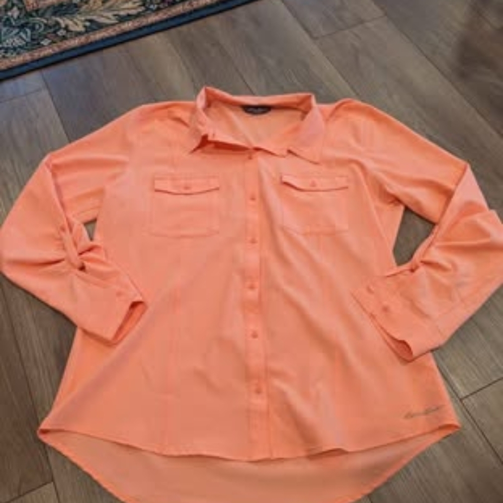 Eddie Bauer Coral Button-Down Tie-Front Shirt